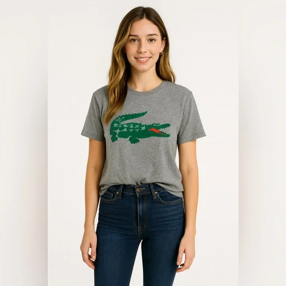 Lacoste Heather Gray Tee with Signature Logo, sz 5 - Picture 1 of 5